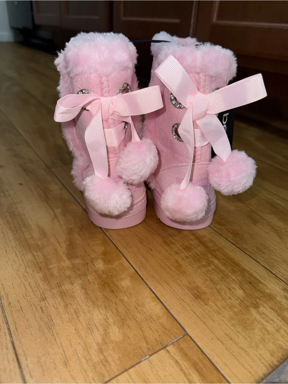 bebe Pink Fuzzy Pom Pom Boots